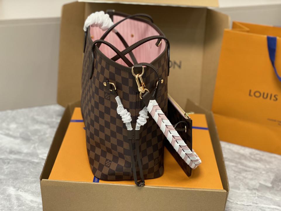 Louis Vuitton Neverfull MM in Tela Damier Ébène - Rosso Ciliegia
